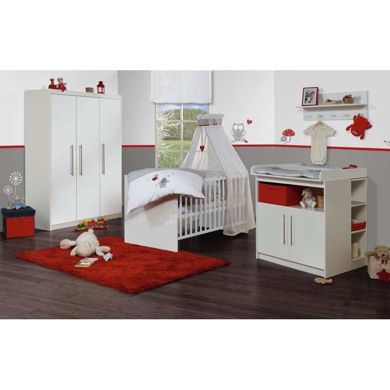 Maren Cot Bed 3-Piece Nursery Furniture Set, Standard (H 98cm x W 88cm x D 75cm), White