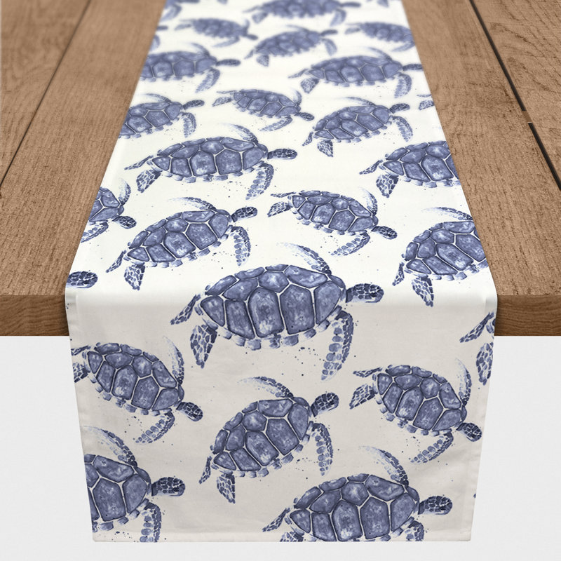 Chemin de table géométrique Adamson, L 90 po x l 16 po, Bleu marine