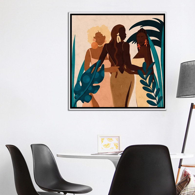 Sœurs carrées par Reyna Noriega - impression d'art graphique, Toile blanche encadrée, H 37 po x l 37 po x P 1,5 po
