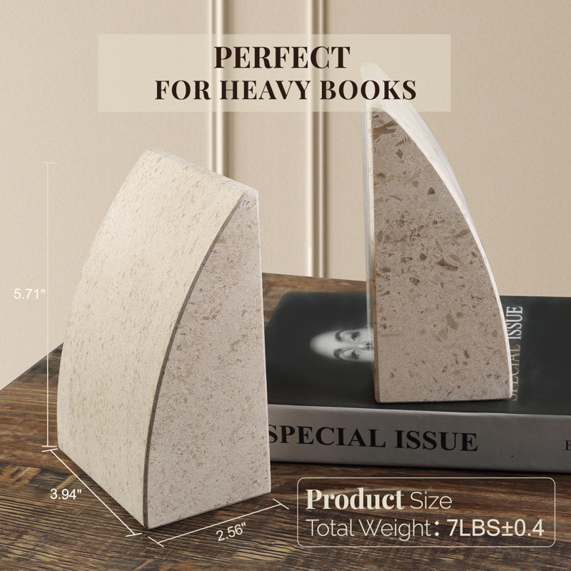Serre-livres en marbre (ensemble de 2), Beige, H 2,54 po x l 5,93 po x P 3,9 po