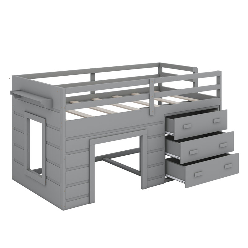 Lit mezzanine avec tiroirs et tablette, Gris