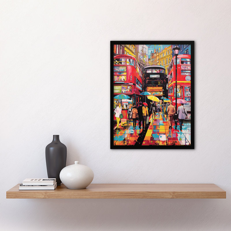 Alexandar London Street In Neon Colours Rainy Day Busy City - Single Picture Frame Print