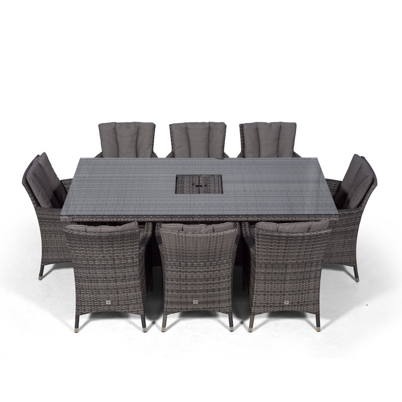 Karcher 8 - Person Wicker Patio Dining Set with Rectangular Table , Cushions Included, Grey