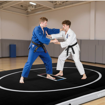 Tapis de lutte gonflable de 10 x 10 pi, tapis épais d'arts martiaux pour l'exercice de gymnastique à domicile, tapis d'entraînement pliables en PVC avec cercles et pompe à air de 600 W, pour la gymnastique, le tatami, le ji ju-ji BJJ MMA Judo, noir