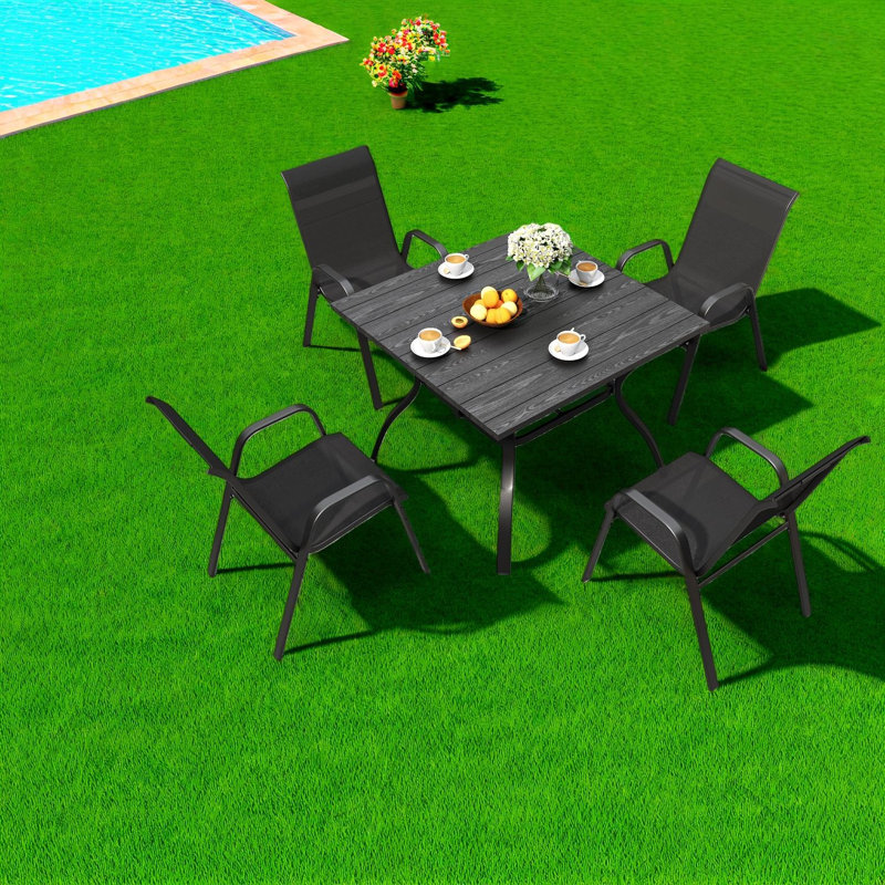 Ensemble de salle à manger de patio robuste 5 pièces, finition noir antique, idéal pour le jardin et le restaurant
