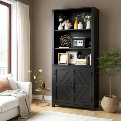 Ilus 71" H x 27.5" W 3-Cube Modern Storage Bookcase Black Bookshelf Display with Cabinet & 5 Shelves for Home Decor