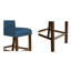 Tabouret de comptoir rembourré de 2 avec garniture cloutée - bleu, conception à dossier rabattable, pieds en bois massif au fini noyer moyen, argent mat, 2 niveleurs réglables, configuration du siège ornement, pieds