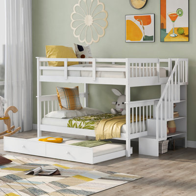 Lit superposé double avec lit gigogne, rangement et barrière de sécurité, idéal pour la chambre à coucher et le dortoir afin de maximiser l'espace et le confort