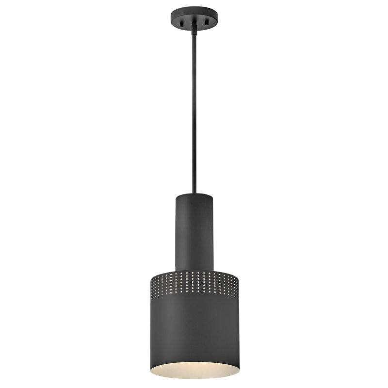 Casey Small Modern Pendant Light with Perforated Details, Black, Black