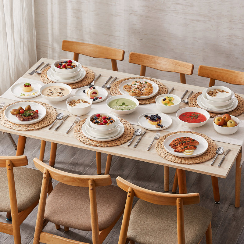 Piece Porcelain China Dinnerware Set - Service for 6, White/Ivory