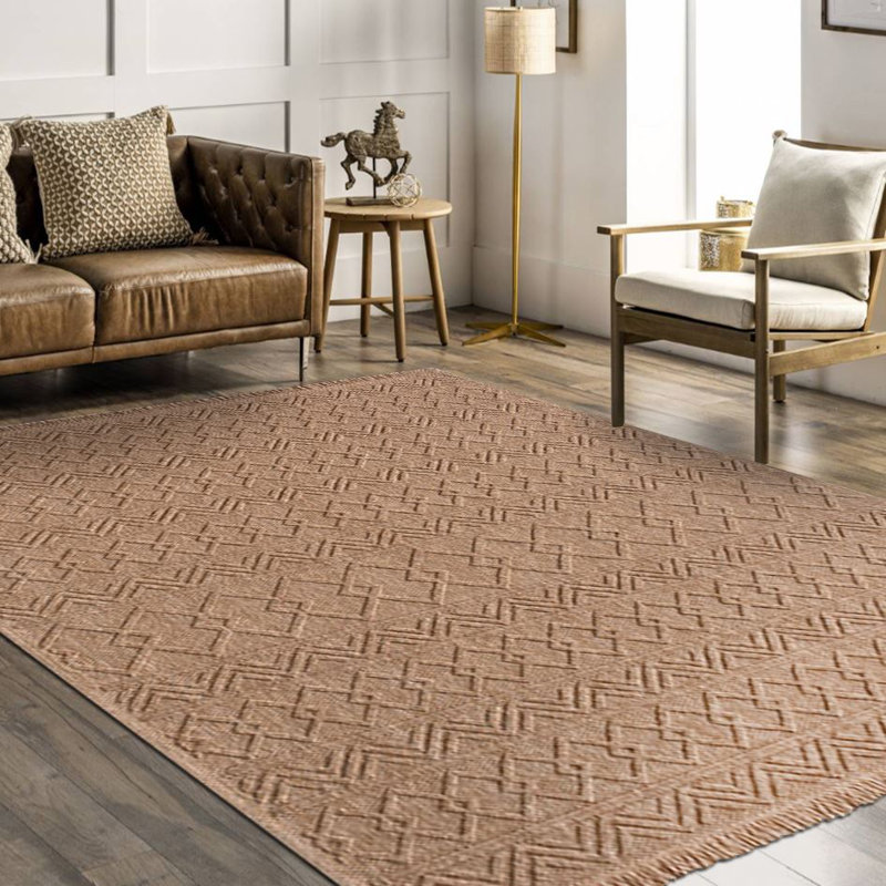 Tapis brun moderne lavable à la machine antidérapant, Rectangle 5 pi 3 po x 7 pi 7 po