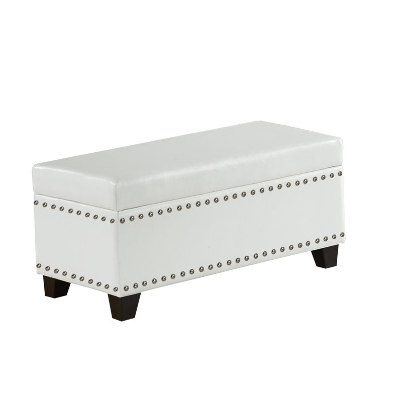 Banc de rangement rembourré en similicuir Emey, Blanc