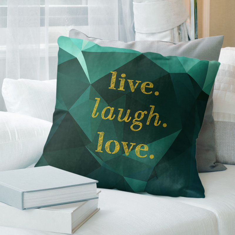 Housse de coussin en simili-pierres de rire vivant love, 26 po x 26 po, Émeraude / doré, Polyester/ Bourre en polyester