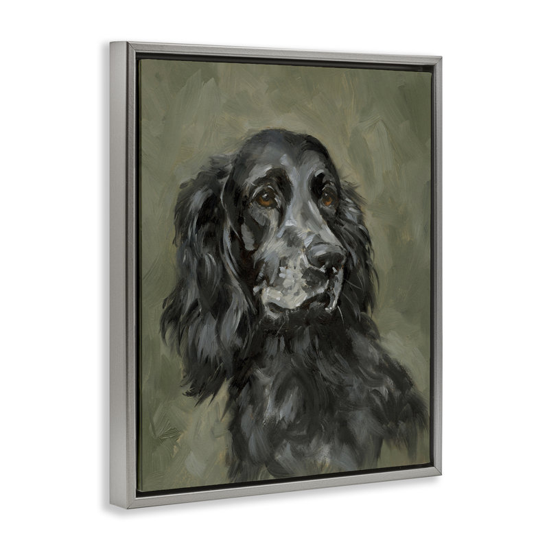 «Black Cocker Spaniel» par Victoria Barnes, Cadre flottant gris lustré, H 21 po x l 17 po