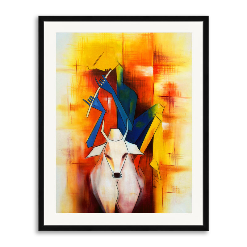 Krishna The Cowherd Print by Amar Singha, 31.2" H x 25.2" W x 0.88" D, Black Single Picture Framed Paper