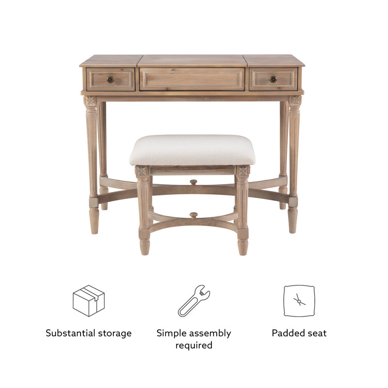Cyndi Gray Wash Traditional Flip Top Vanity Set with Brass Accents