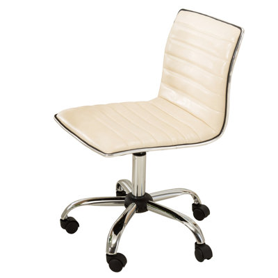 Beige Office Chair - Mid-Back Design With Faux Leather, 360 Degree Swivel, 5 Base, Adjustable Seat Height By Leather Covering, 5 Wheels, Variable