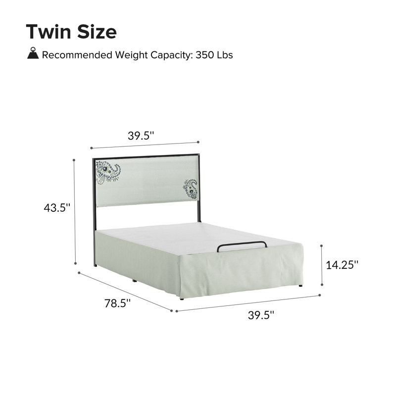 Neilius Upholstered Platform Bed with Washable Slipcover, Twin, Pattern Embroidery