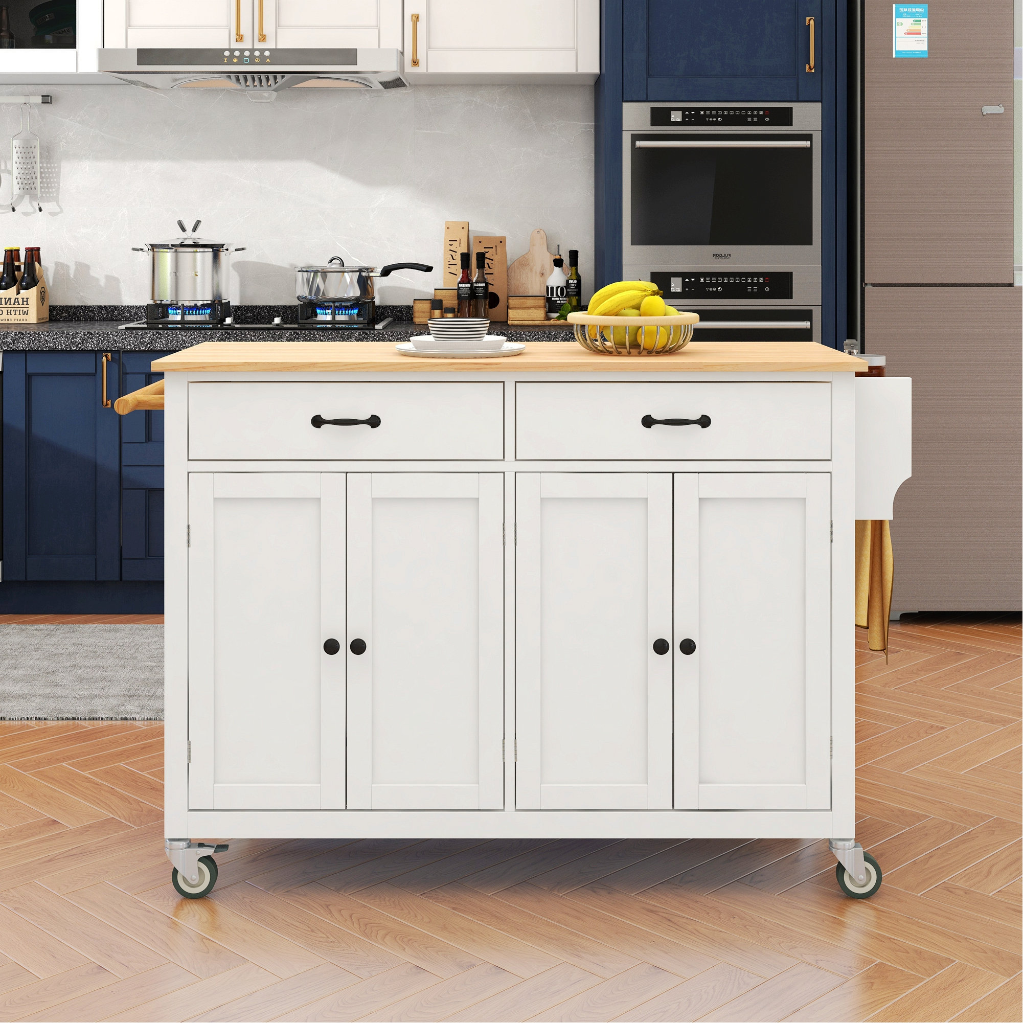 Latitude Run® Kitchen Island Cart with Solid Wood Top and Locking ...