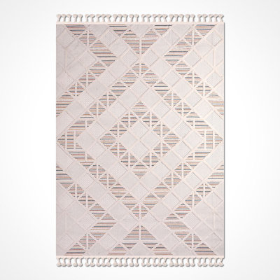 Modern/Abstract Cream Machine Washable Non-Slip Area Rug