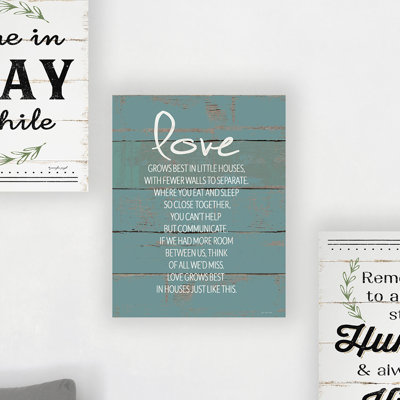 " Love Grows Best In Little Houses Distressed Teal Shiplap " by Jo Moulton