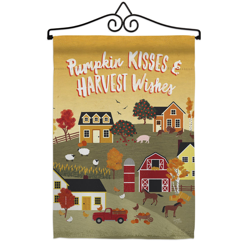 Polyester à 2 faces 19 x 13 po harvest village ensemble de drapeaux