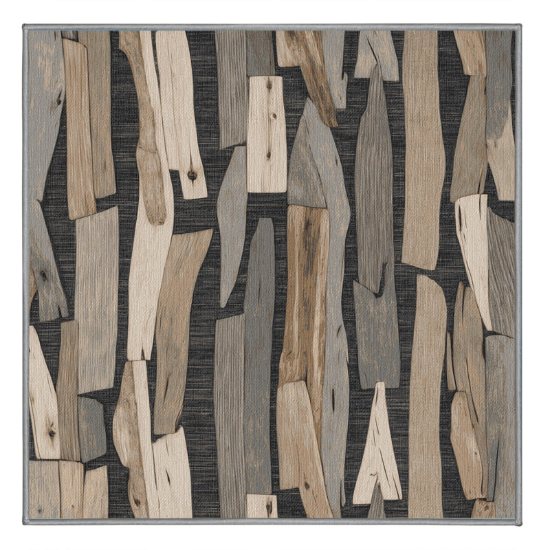Washable Driftwood Arrangement Coastal Area Rug, Square 7'