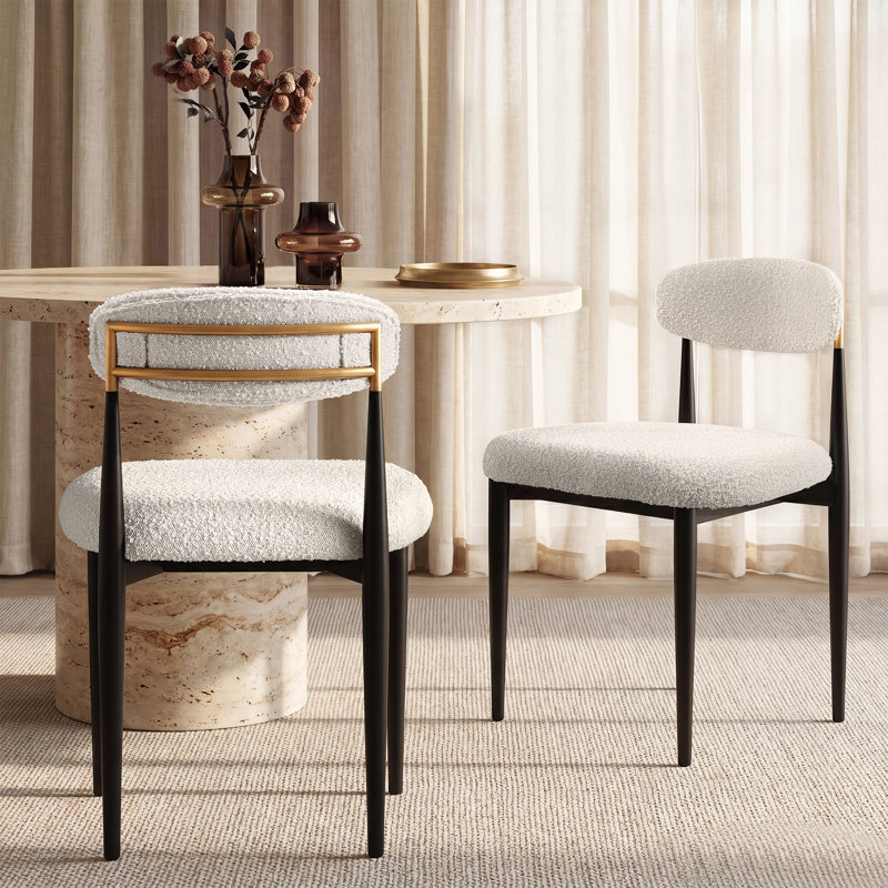 Chaises de salle à manger rembourrées Boucle, Beige, Noir