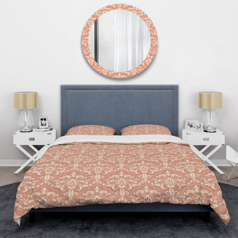 Ensemble de housse de couette en microfibre crème / damassé beige / orange 3 pièces