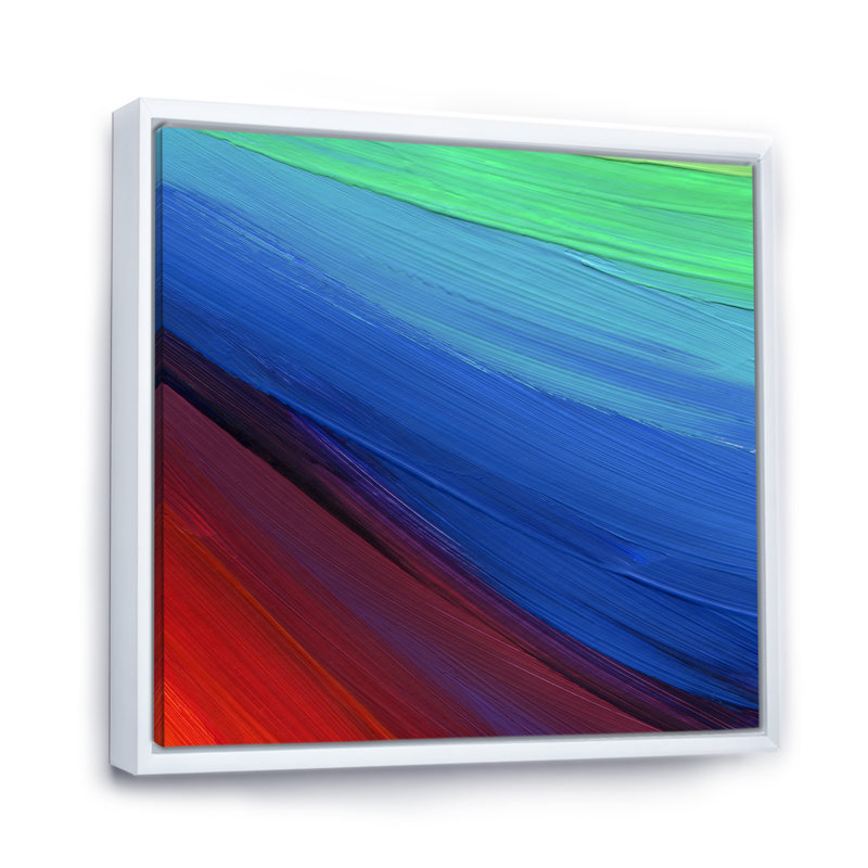 Peindre des vagues de rouge, de bleu et de vert - Peinture, H 30 po x l 30 po x P 1 po, Cadre flottant blanc