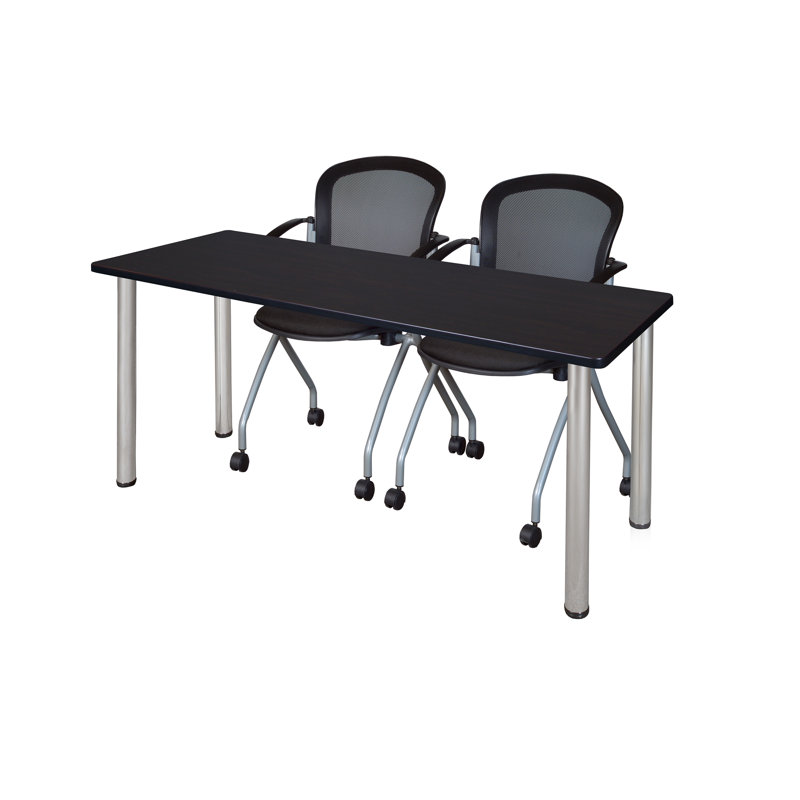 Training Table and  Chair Set, 29" H x 60" L x 24" W, Mahogany, Black