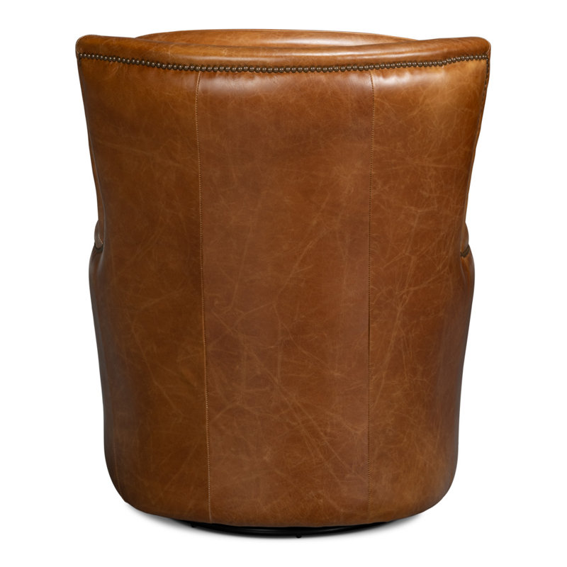 Baker Swivel Club Chair, Brown Genuine Leather