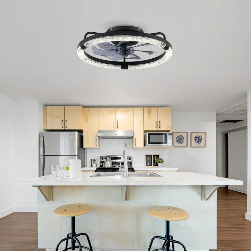 20" Ceiling Fans with Kit ,LED Light Source and Remote Control, 3000-6500K Dimmable Modern Flush Mount LED Fan Light, 6 Speeds, Quiet DC Motor For Living room, Bedroom,Kitchen----Matte Black