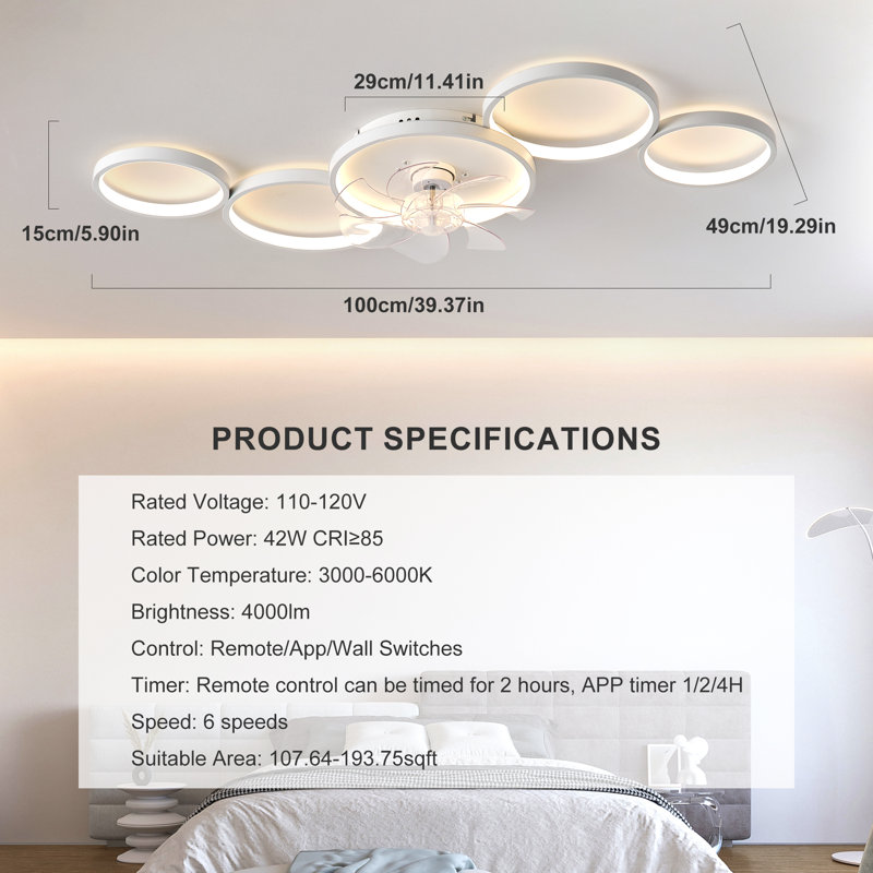 Ventilateur de plafond 40 po à 6 vitesses à intensité variable avec lumières DEL et télécommande