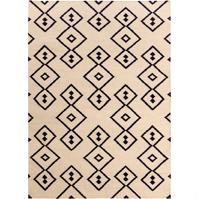  Abasi Performance Authentic Handmade Reversible Gray Geometric Shapes On Cream Wool/Cotton Flatweave Indoor Area Rug