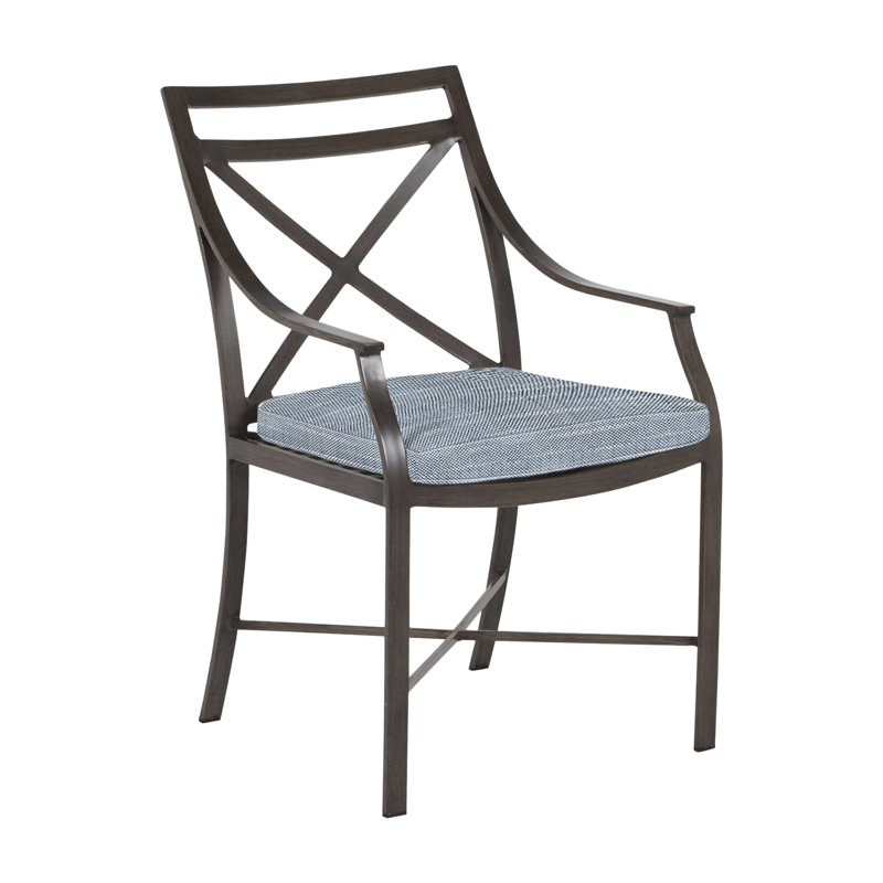 Monaco Patio Dining Armchair with Cushions, Slate Gray, Rollo Chambray InsideOut® Linen, No Welt
