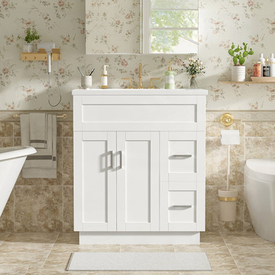 30-Inch Modern Bathroom Vanity with 2 Doors, 2 Drawers, Adjustable Shelf, and Damping Slides for Smooth Operation