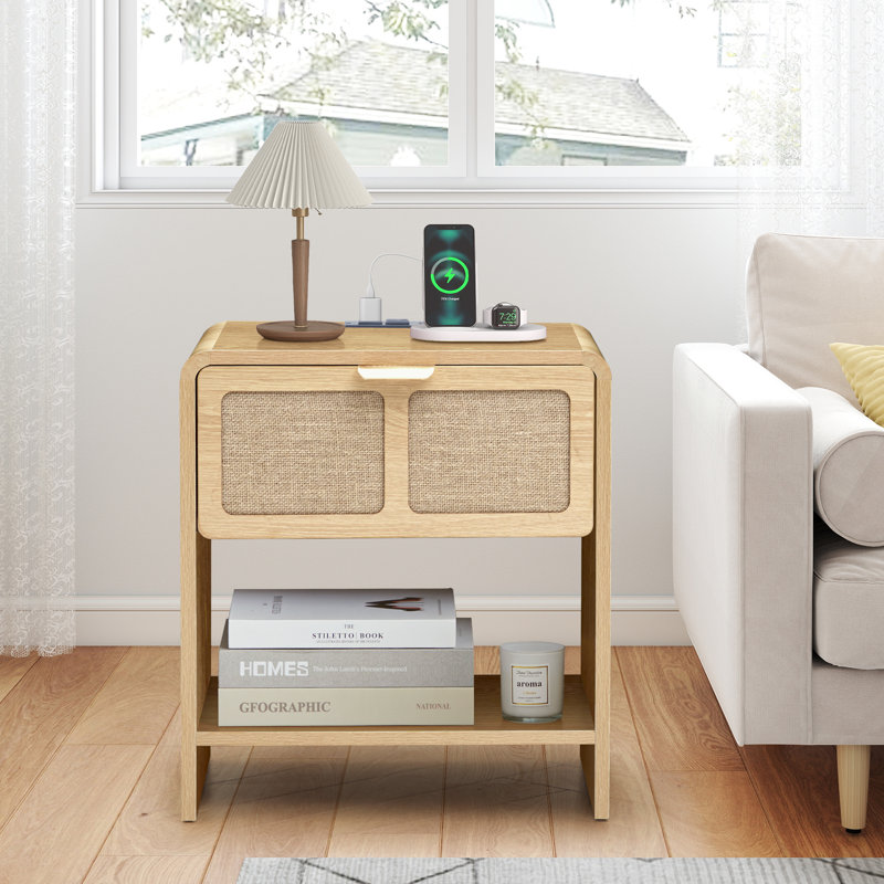 End Table With Charging Station, Natural