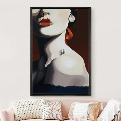 "IDÉE4WALL", reproduction d'art sur toile encadrée, femme élégante avec rouge à lèvres et rouge à lèvres, gens, illustrations de mode, art moderne, glam, portrait, dramatique, ultra