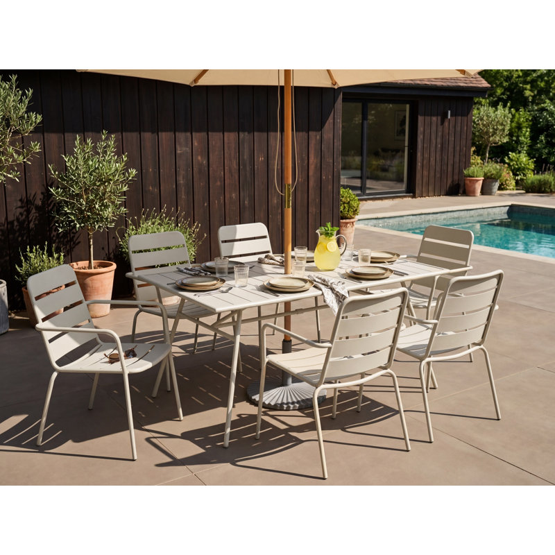 Challender Rectangular Iron Outdoor with Umbrella Hole Dining Table - 160 cm W 90 cm D, Beige
