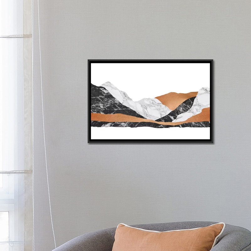 «Marble Landscape I», impression sur toile, H 18 po x l 26 po x P 1,5 po, Toile avec cadre noir, Pas de tapis