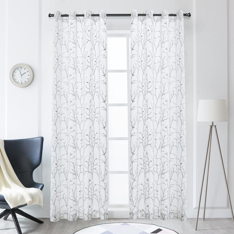 Panneau de rideau simple transparent avec œillets à motif floral Greater Taree, Gris, l 54" x L 108"