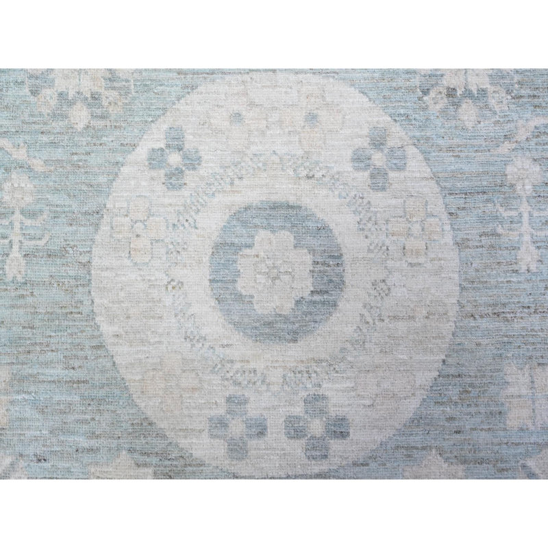 8'10"x11'3" Stone Blue Washed Out Peshawar Hand Knotted Pure Wool Rug E30C8DE52404419DBFD9FAF1C52D9A43