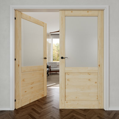 Porte double en bois manufacturé givré avec portes et quincaillerie Iinterior