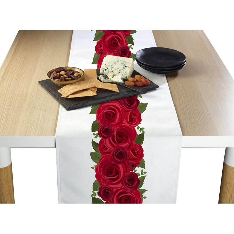 Ingham Rose Garland Border Table Runner, 108" L x 14" W