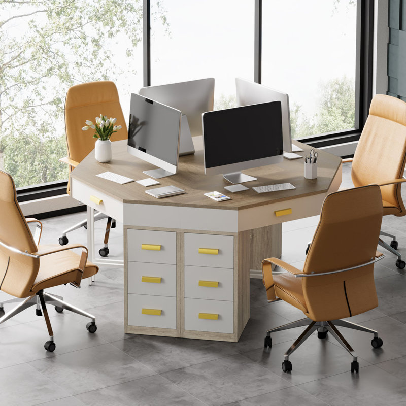 Bureau en coin avec 4 tiroirs, Natural/White
