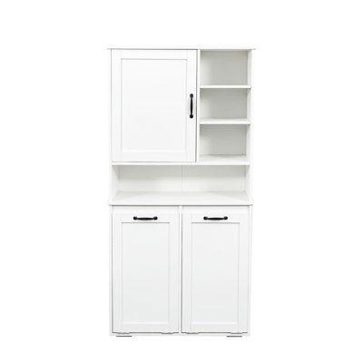 Armoire à linge blanche avec tablettes réglables - portes, tablette, panier inclinable, rangement multiple, entretien facile sur pied, blanc