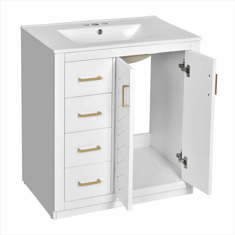 Meuble-lavabo 30 po avec lavabo, Blanc, Doré