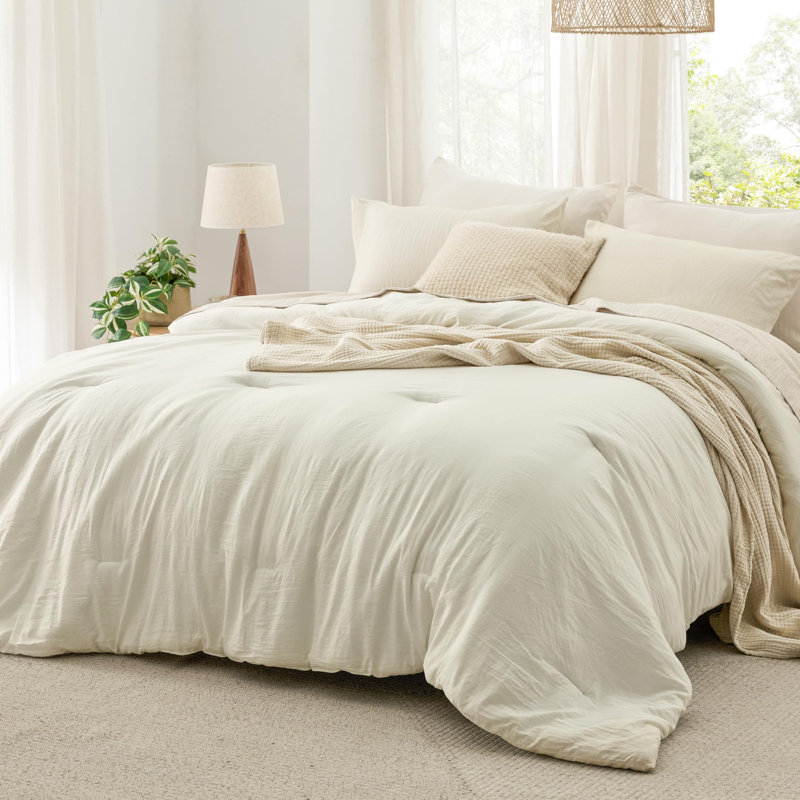 Bedsure Reversible Prewashed Comforter Set, Ivory, Oversized King Comforter + 2 Standard Pillowcases