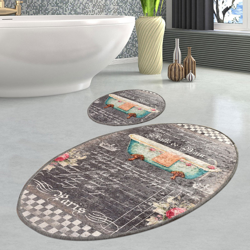 Ensemble de tapis de bain antibactérien (2 pièces), 100% polyester, 19,7 po x 23,6 po et 23,6 po x 39,4 po | Sous-tapis antidérapant, hauteur des poils: 0,4 po | Lavable à la machine, doux et durable, idéal pour la sécurité et le confort de la salle de bain